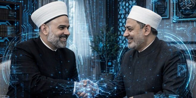 شيخ الأزهر أحمد الطيب خلال لقائه الشيخ رامي الفري